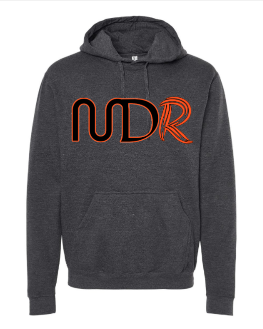 Charcoal MDiPaoloRacing pullover hoodie with large orange and black MDR logo