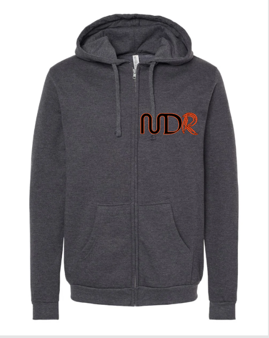 Charcoal MDiPaoloRacing zip-up hoodie with orange and black MDR chest logo